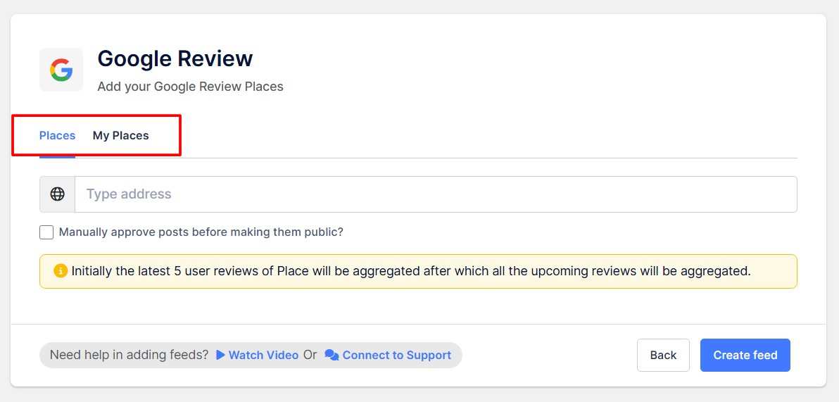 select connection type to show google reviews