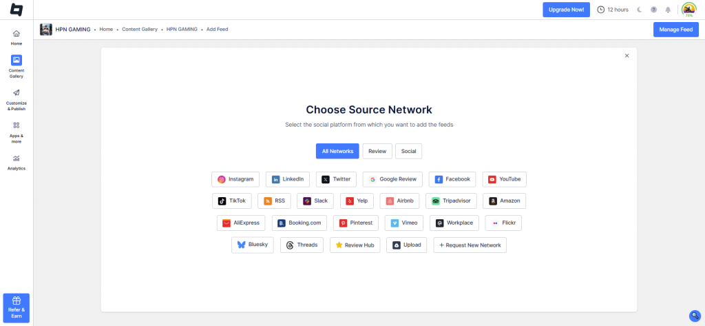 select youtube as source