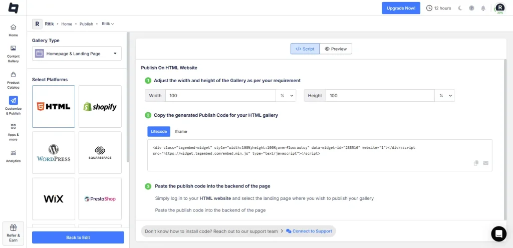 Code to add Social wall on website