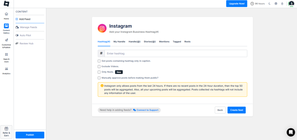 click on create feed button