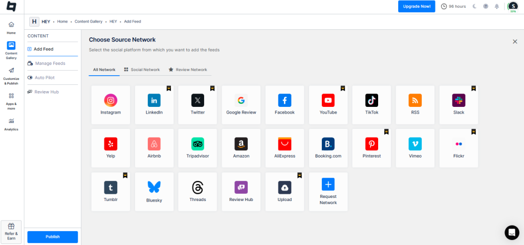 choose Instagram as source network
