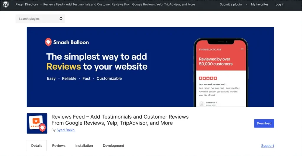 Reviews Feed WP plugin