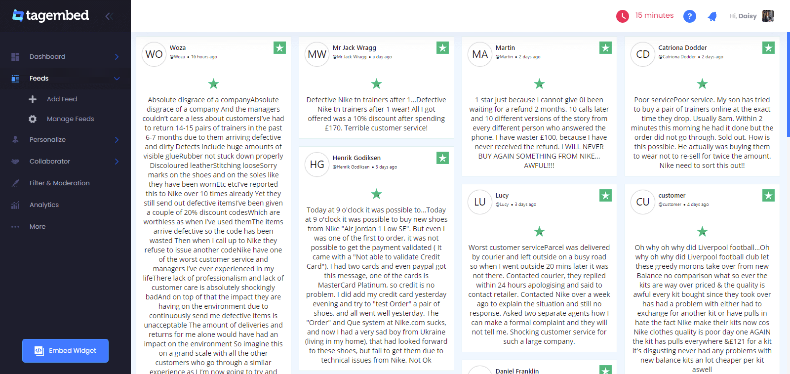 trustpilot reviews feed