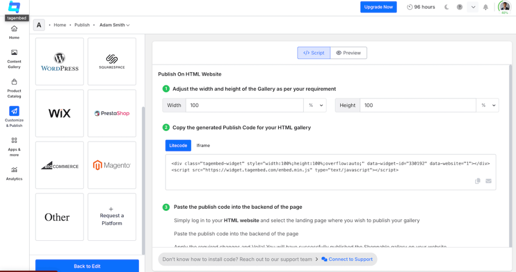 Generate and Copy the Embed Code