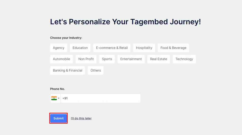 select industry to add facebook feed