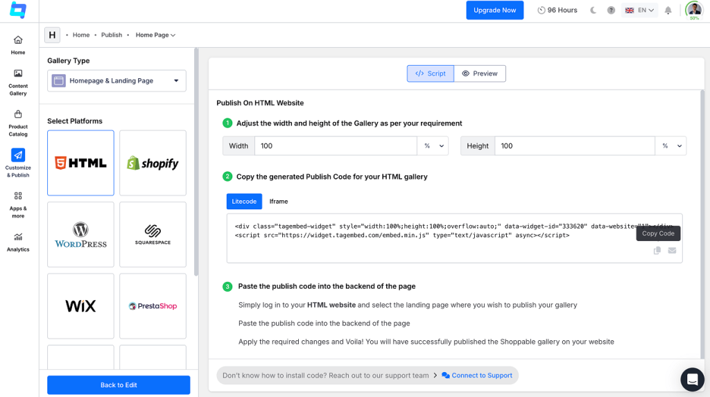 Generate the Embed Code