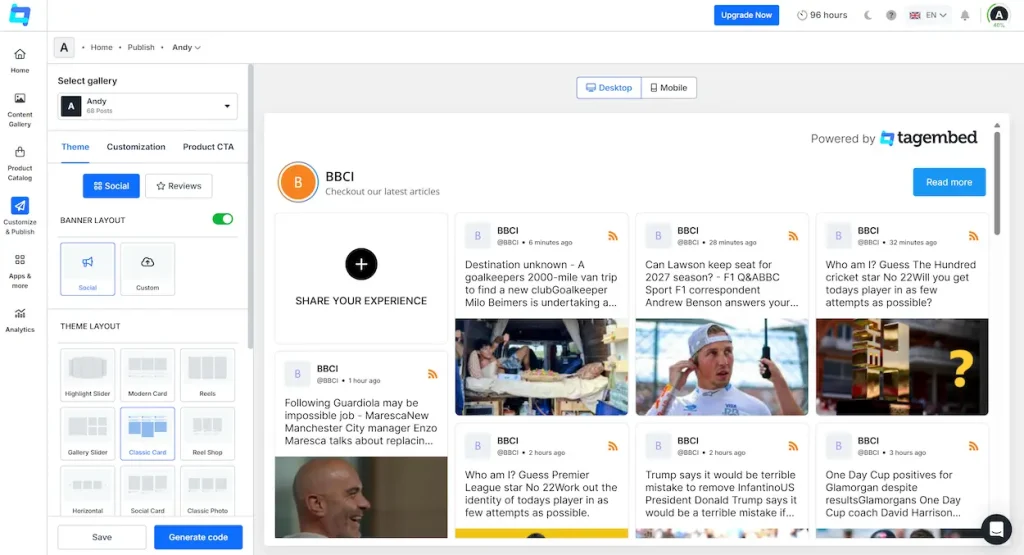 Sports News RSS Feed Layout Options