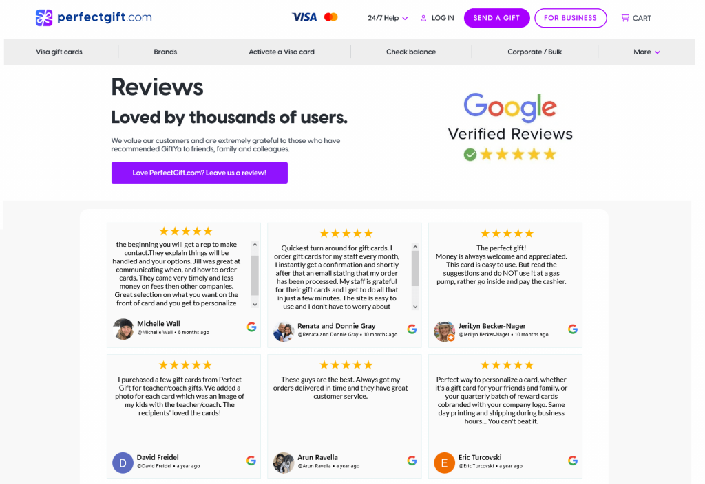Example Website Using Google Reviews - 1 - perfectgift