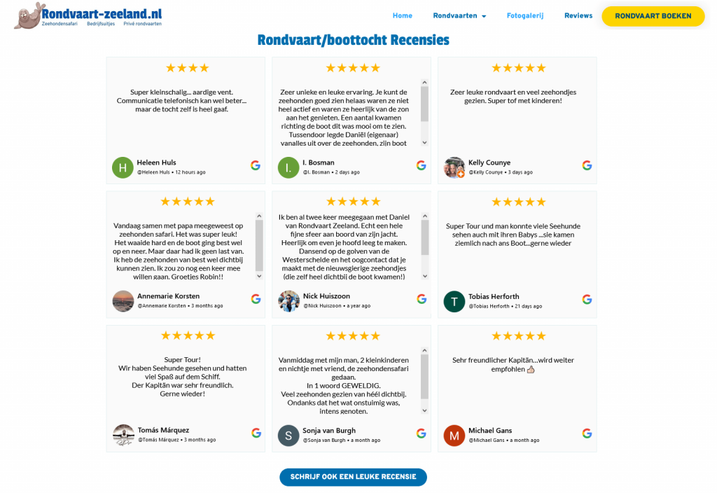 Example Website Using Google Reviews - 2 - rondvaart-zeeland