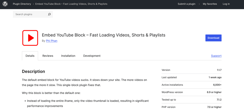 Embed YouTube Block