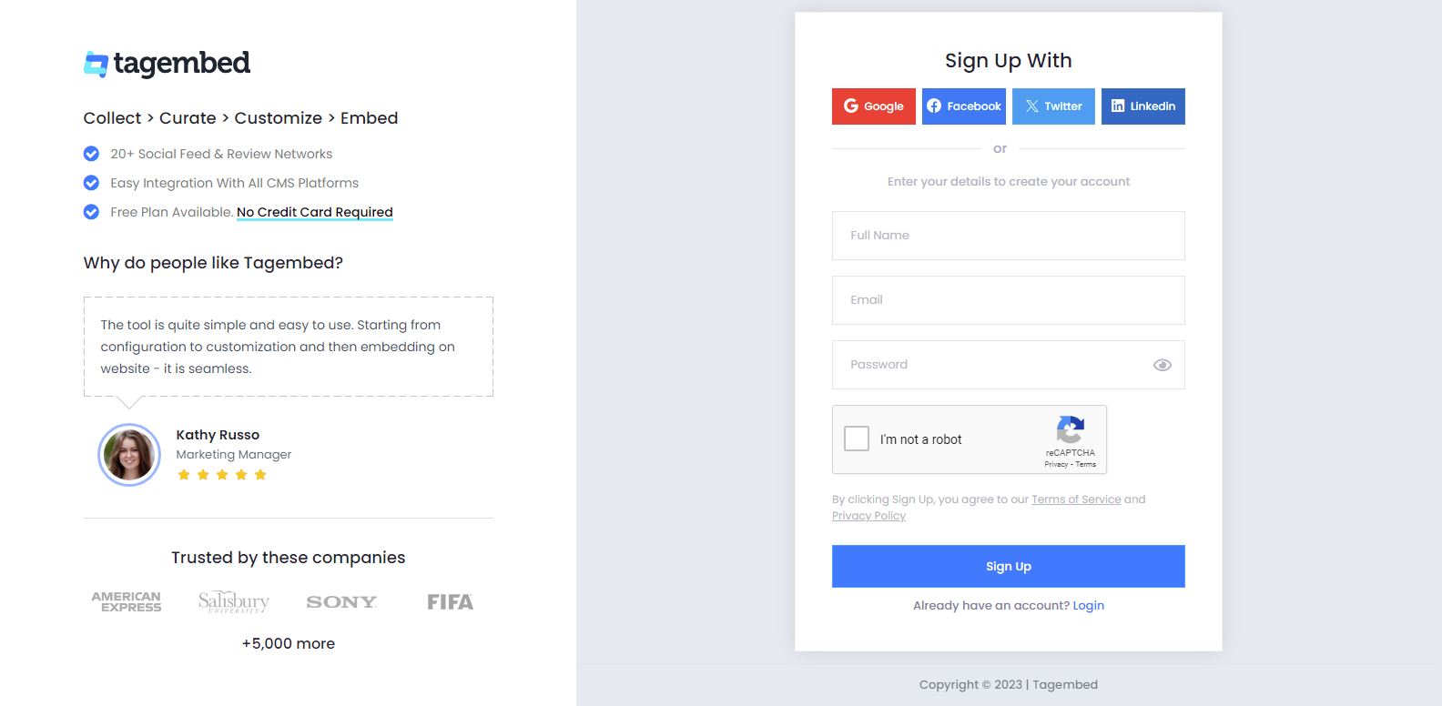 Create an account with Tagembed