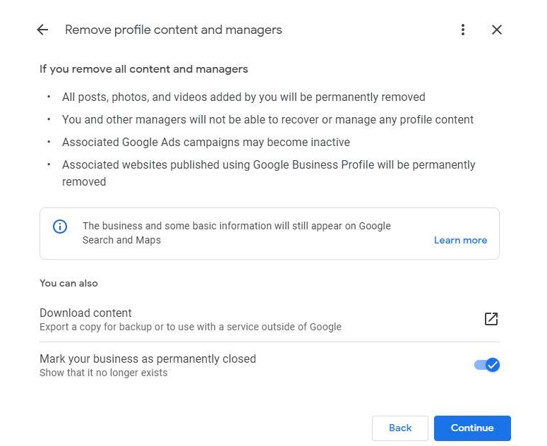 Remove google my business profile