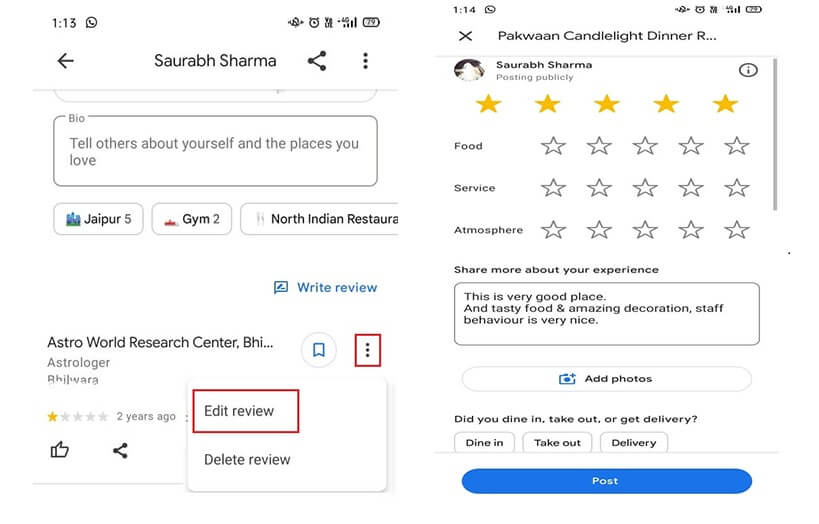 save the reviews by mobile