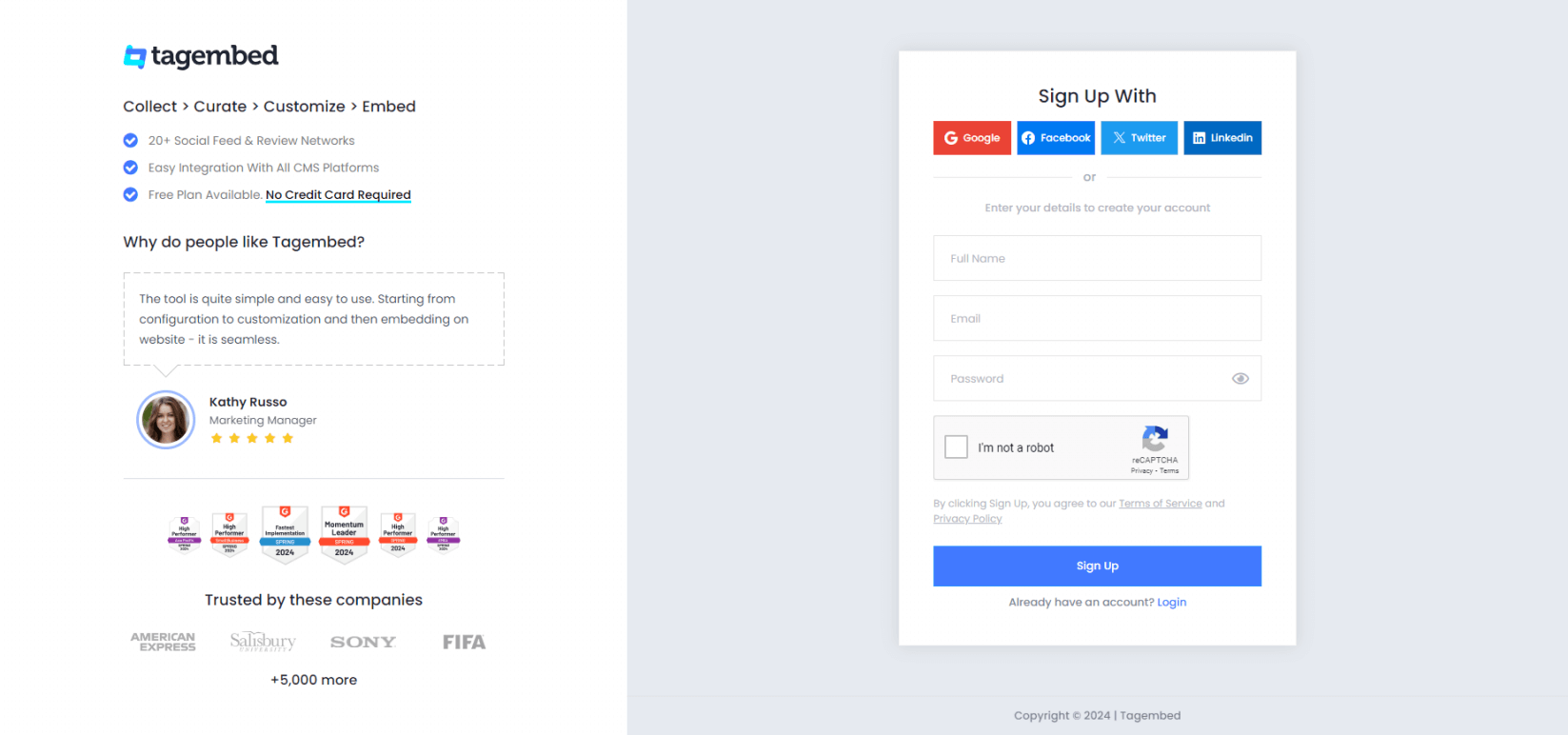 signup with tagembed widget