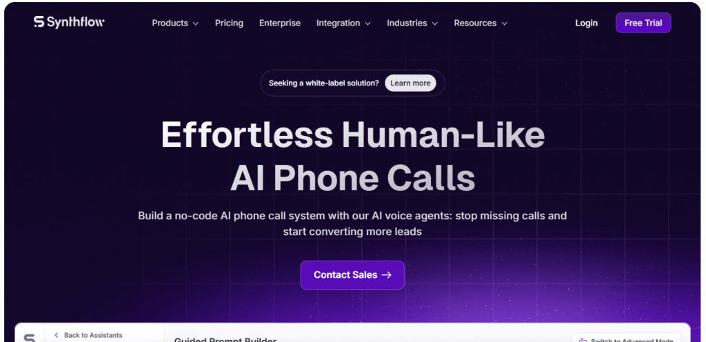 Synthflow AI is a new AI voice agent