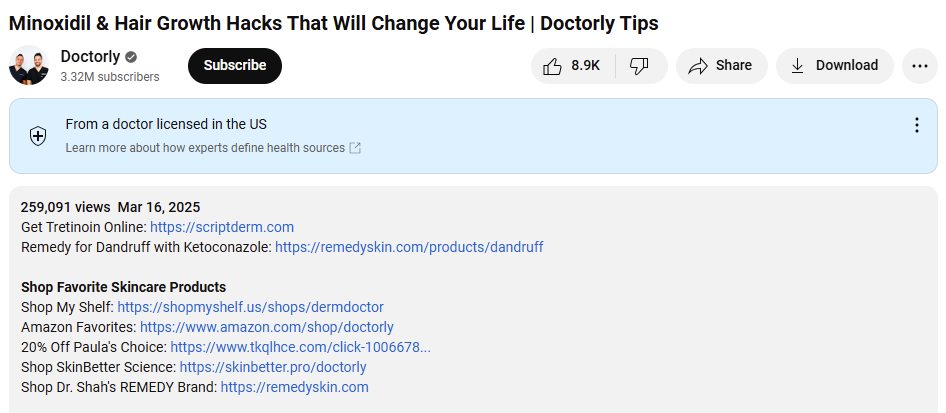 affiliate links on youtube