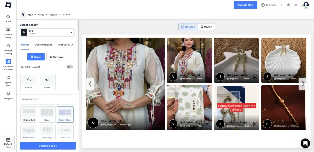 Customize your shoppable instagram feed 