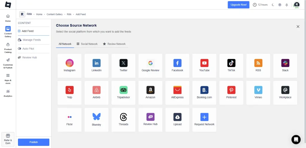 choose network for shoppable instagram reels