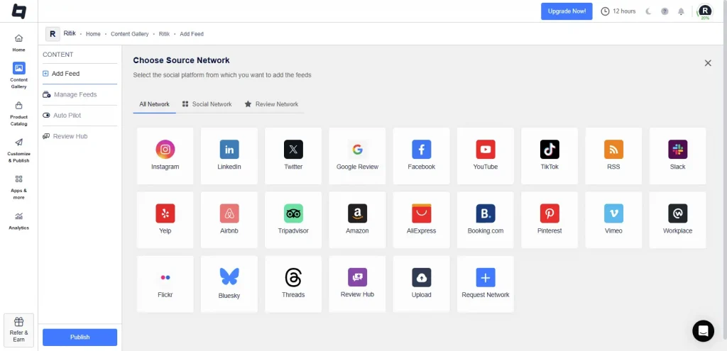 Choose Instagram as Source Network