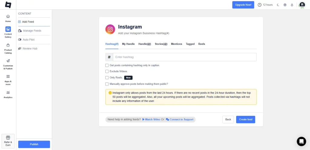 choose feed to make shoppable instagram reel