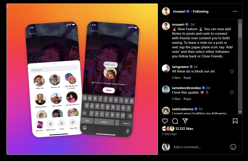 instagram notes removed from main feed