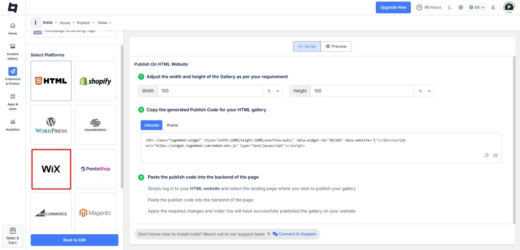 add social media feed to wix