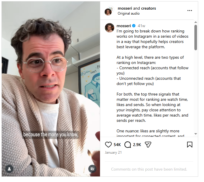 instagram feed algorithm by adam mosseri