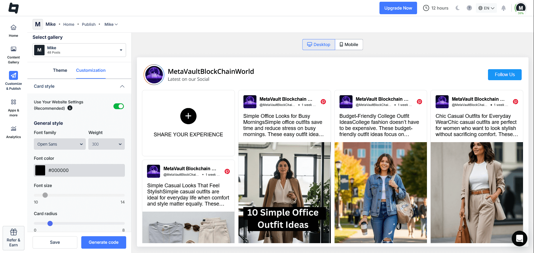 Pinterest content customization