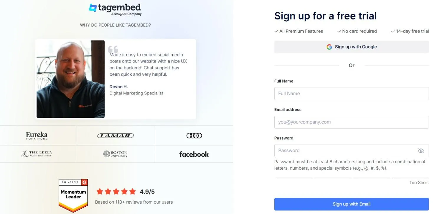 signup to tagembed