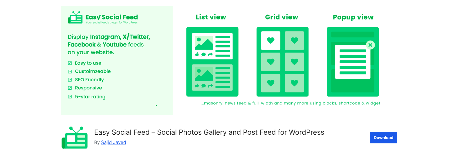 easy social feed plugin for wordpress
