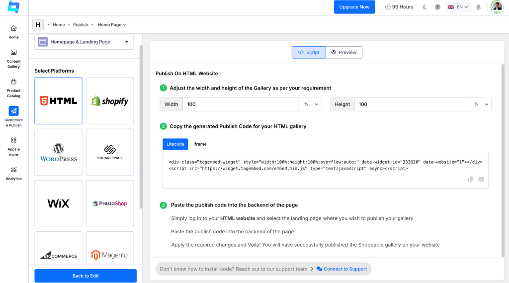 Generate the Embed Code