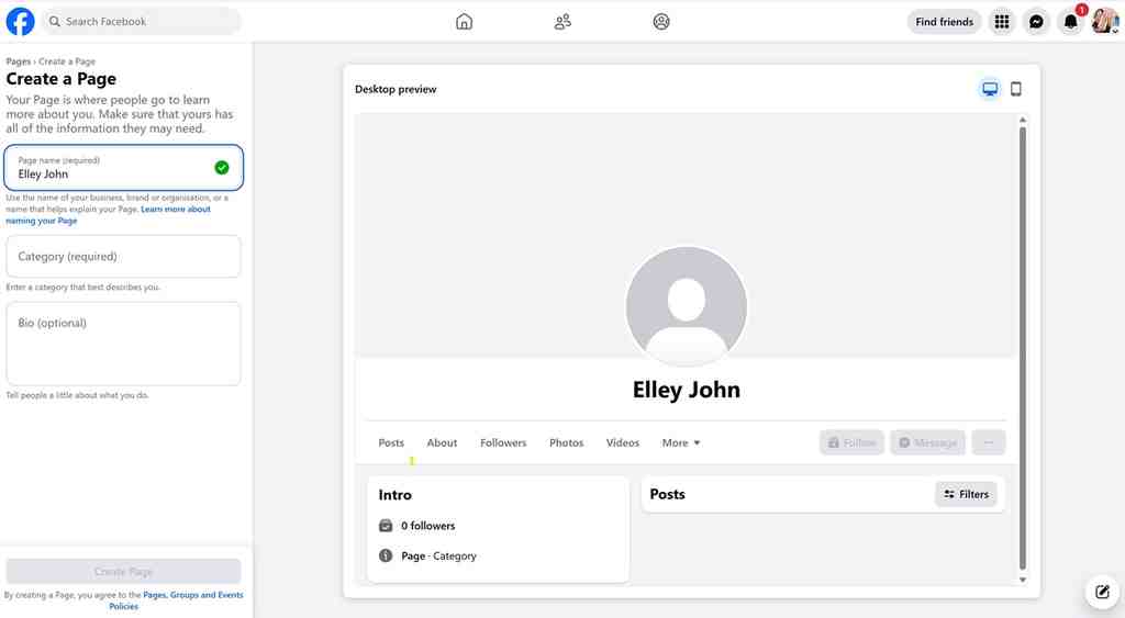 Enter Your Business Page Name