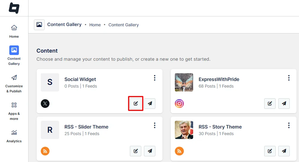 Edit the content gallery