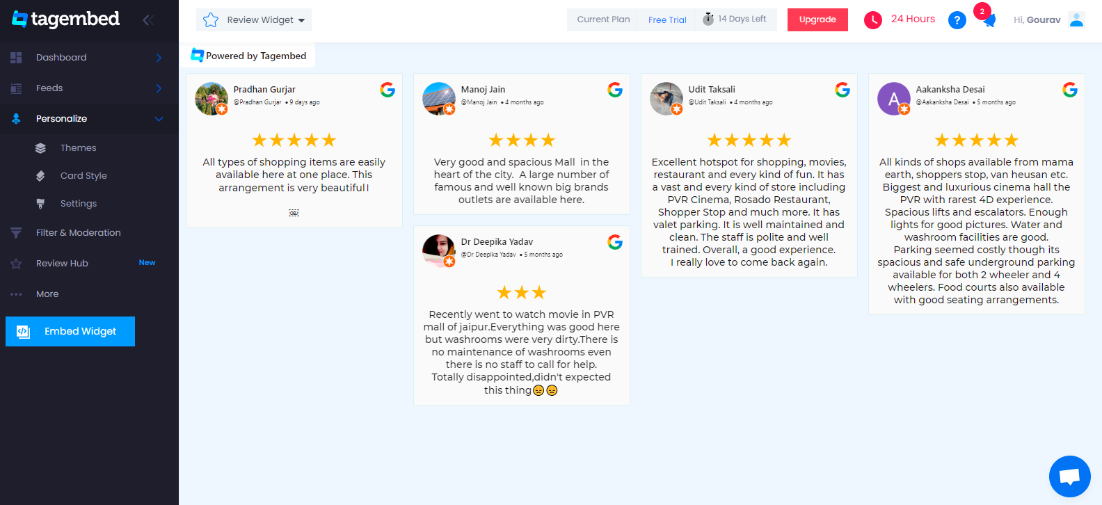 Reviews from business page