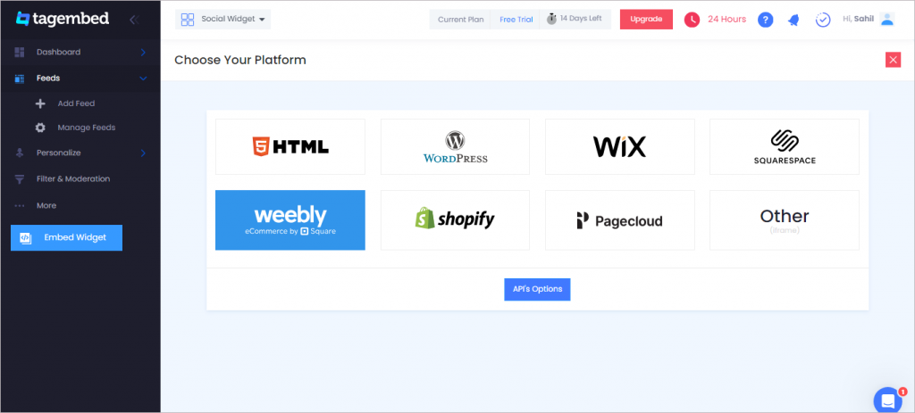 Select Weebly as you CMS platform 