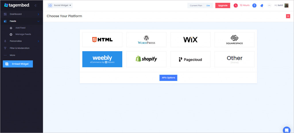 Select Weebly from the list of CMS platform. 