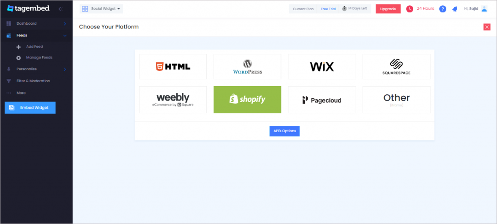 Choose Shopify form the list CMS networks 