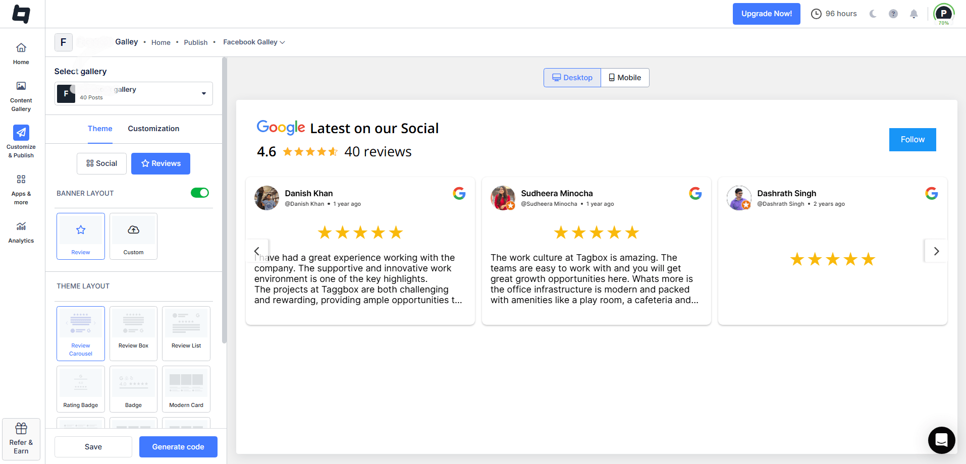 customize the google review gallery