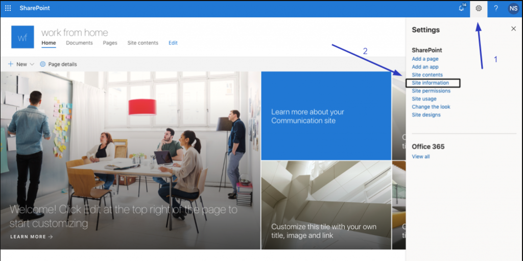 open sharepoint page