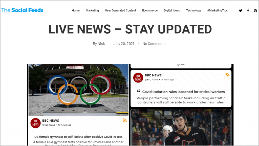 Live rss feed