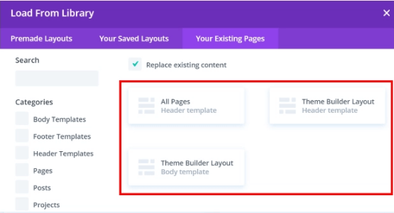existing page layouts