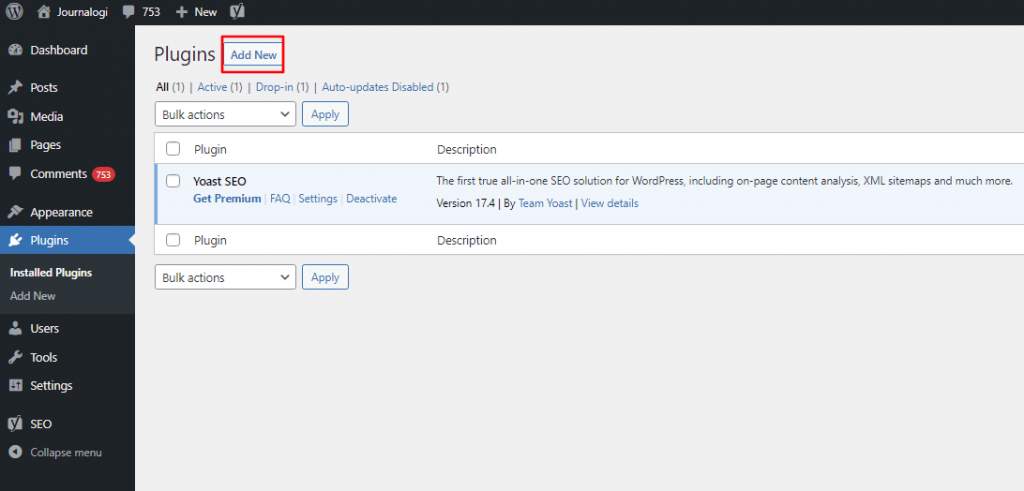 wordpress dashboard