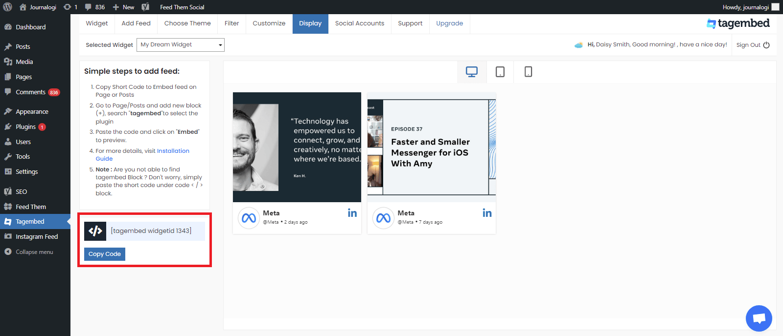 display linkedin posts on wordpress