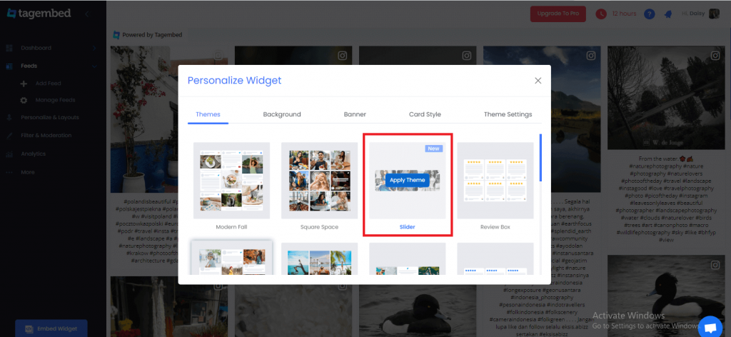 slider widget options