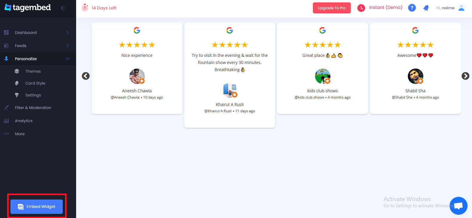 embed widget
