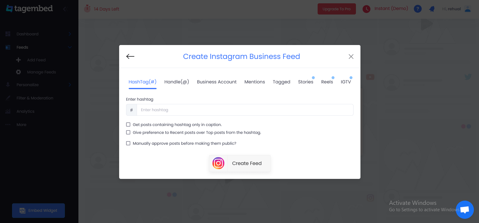 create instagram business feed