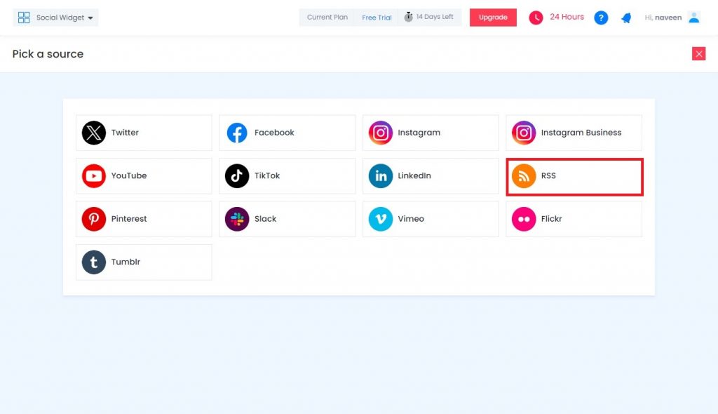 select rss as source