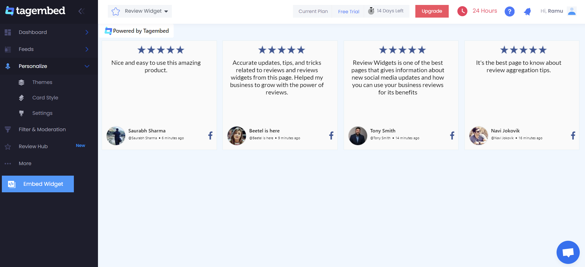 Facebook reviews on Webflow website