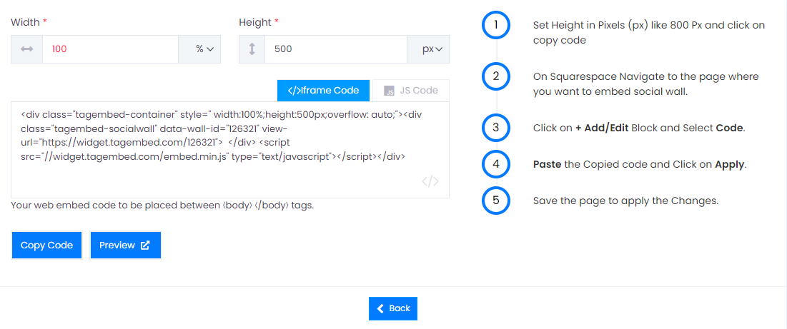 Copy code for Squarespace