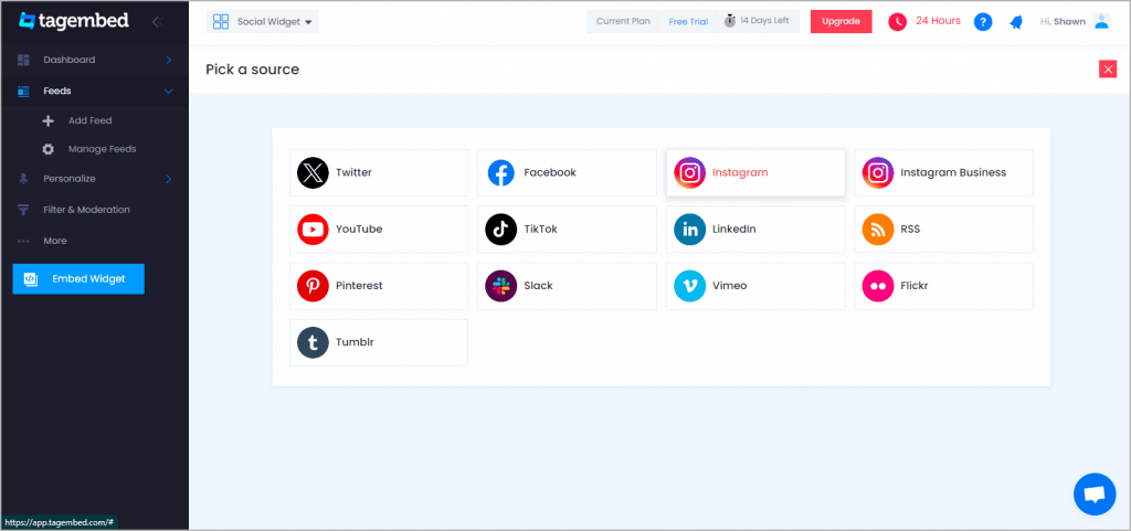 Choose instagram as your network